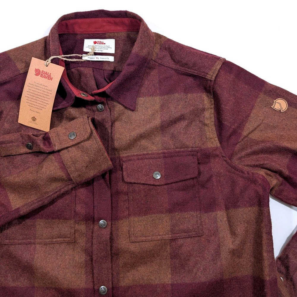 Fjallraven Canada Shirt Womens XL Autumn Leaf Bordeaux Red Plaid Wool 90835